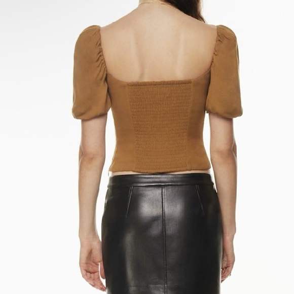 Aritzia Wilfred Novella Blouse Puff Sleeve Smocked Medium Fairycore Vintage - Picture 3 of 10